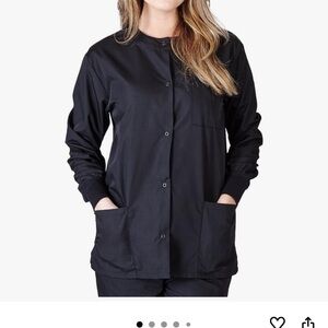 Women's Black Button-Up scrub coat.